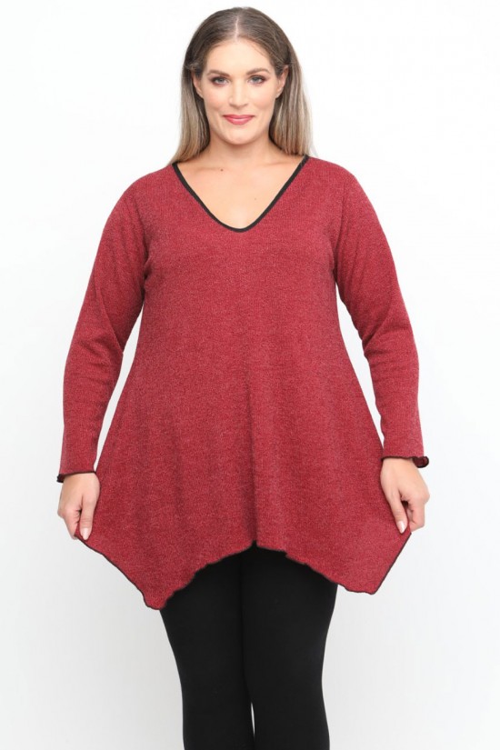 B24-328V Πλεκτή Μπλούζα Άλφα - Μπορντώ (Πλεκτό)