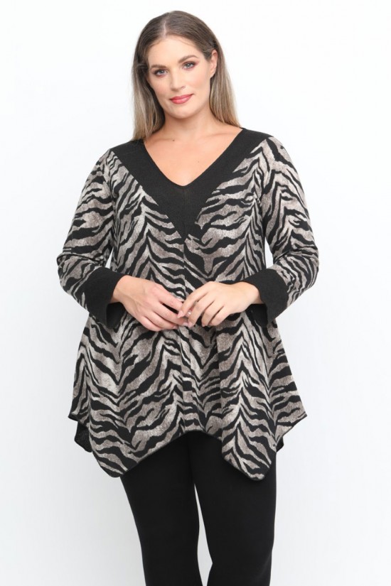 B24-9628V Μπλούζα Άλφα Κομποζέ - Καφέ (Πλεκτό)